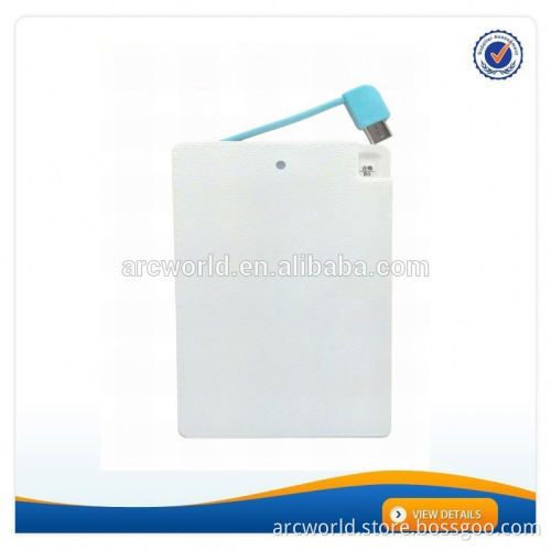 AWC049A 1000mah 2500mah Credit Card Design Wholesale Bank Power With Built In Cable